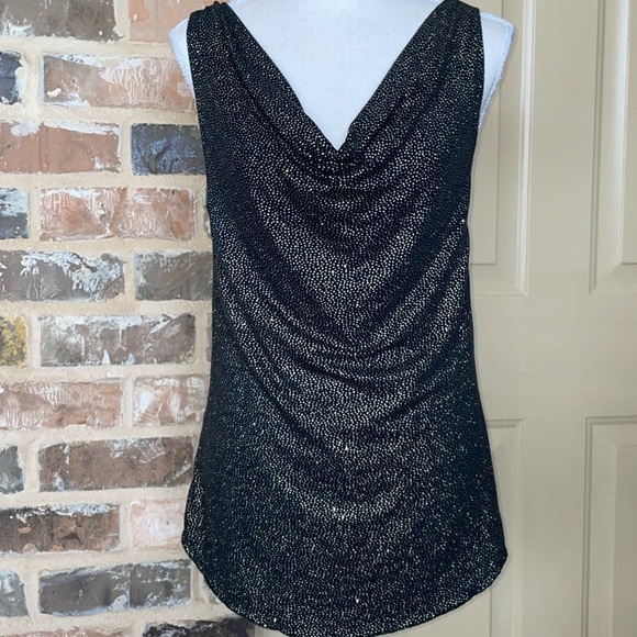 Chaser Glitter Jersey Draped Cowl Neck Halter Top Strappy Teal Green & Gold Sz M - Picture 16 of 16
